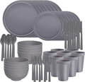 40 Piece RV &amp Camping Dinnerware Set Elegant Ceramic-Look Large Bowls &amp Plates Unbreakable &amp 100% Microwave Safe Melamine Alternative Service for 8 Gray
