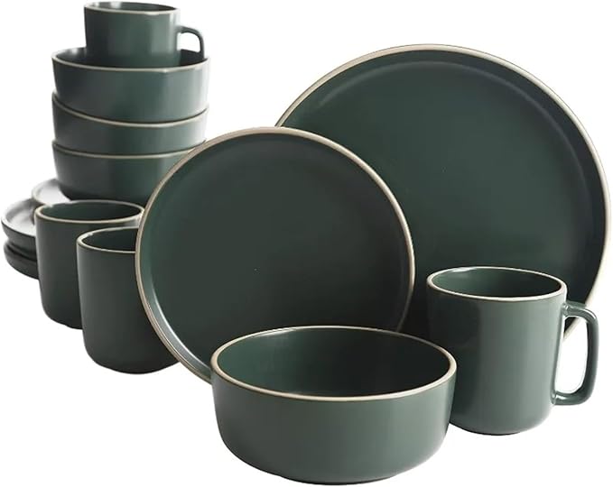 16 Piece Round Kitchen Dinnerware Set Dishes Plates Bowls Mugs Service for 4 Matte Stoneware