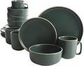 16 Piece Round Kitchen Dinnerware Set Dishes Plates Bowls Mugs Service for 4 Matte Stoneware