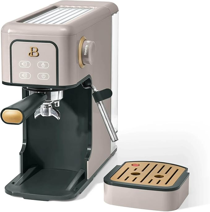 B Slim Espresso Maker by Drew Barrymoree with 20-Bar Pressure Touch-Activated Display and Steam Wand for Latte &amp Cappuccino (Porcini Taupe)