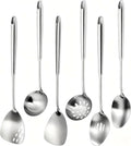 6Pcs Stainless Steel Kitchen Utensils Set – Cooking Utensils Set Stainless Steel Metal Cooking Utensils with Wok Spatula Serving SpoonsLadle Set– Durable Cooking Supplies for Home and Camping