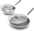 GreenPan x Bobby Flay Stainless Steel 3.75QT Saucepan and 12” Frying Pan Skillet with Glass Lids Professional Grade Tri Ply Induction Suitable Dishwasher &amp Oven Safe Stay Cool Silicone Handle