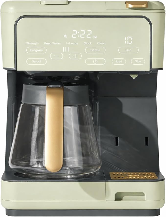 Multi Brew Coffee Maker with Single Serve and Carafe Brewing Options for Countertop Home Use (Sage Green)