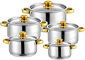 10-Piece Kitchen Pot and Pan Set Non Stick Stainless Steel Cookware Set Kitchen Aid Classic Cooking Set with Lids Soup Pot Compatible with All Cooktops(Gas Electric &amp Induction)Gold