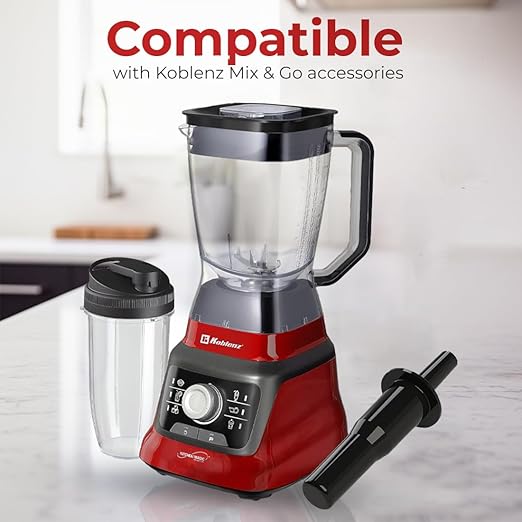 Koblenz Bob Countertop Blender 1400 Watt Stainless Steel Reversible Blade 6 Smart Programs Variable Speed &amp Pulse 68 oz Jar Personal Blender To-Go Cup Tamper Ultra-Quiet Black/Red LKM-96