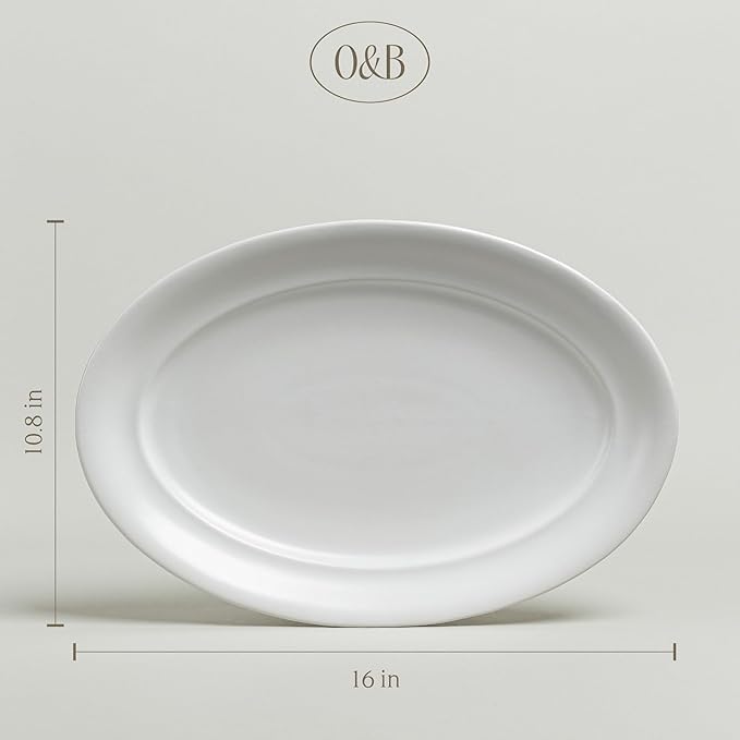 over&ampback Rim Stoneware Serving Platter - Elegant 1-Piece Oval Serving Platter to Complete Your Kitchen Set - 16 L x 10.8 W Semi-Matte White