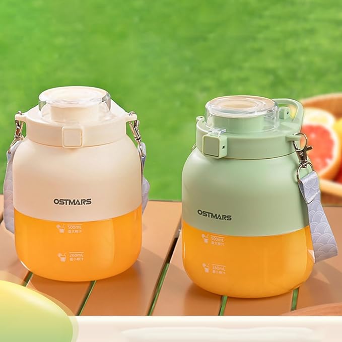 Blender Cup Juicer Cup for home Electric Juicer Mini Portable Blender Portable Automatic Sport Juicey Cups Dual-Use Water Bottle with Straw for Outdoor Sports with Strap (2PCS Mix)