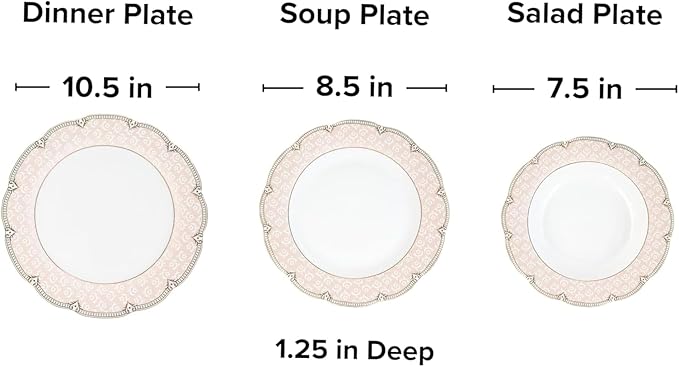 12-Piece Porcelain Dinnerware Set Blush Pink with Gold Trim 10.5/8.5/7.5 inch Plates[Sandra]