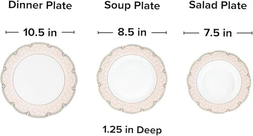 12-Piece Porcelain Dinnerware Set Blush Pink with Gold Trim 10.5/8.5/7.5 inch Plates[Sandra]