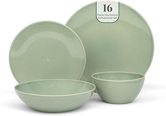 Larder &amp Vine Ceramic Stoneware Dinnerware 16-Piece Set 4 Place Settings (Sage)