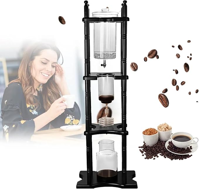 2500ml Large Capacity Cold Brew Tower Cold Brew Drip Tower Japanese Drip Coffee Cold Brew Coffee Dripper Tower Black Wood Straight Frame