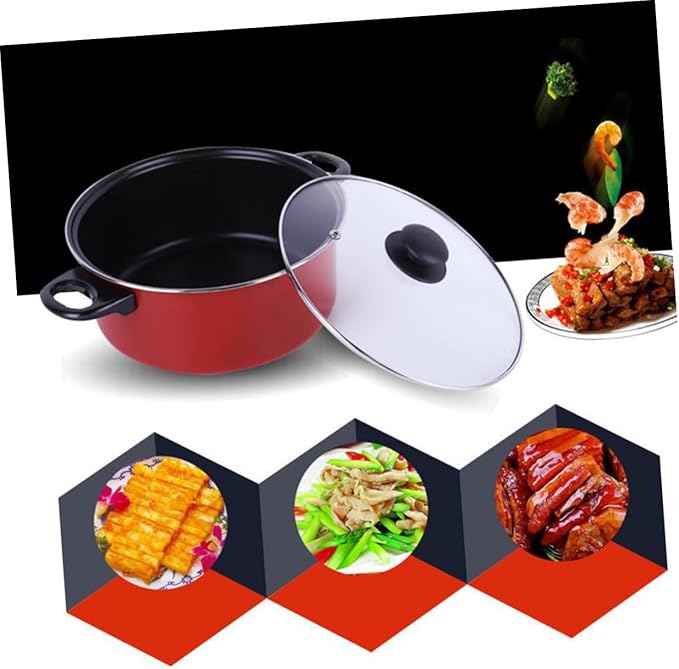 Homoyoyo 3pcs Non-stick Frying Pan and Soup Pot Set Red Multifunctional Cooking Tool Kitchen Utensil for Home Daily Use Space-saving Cookware Accessories