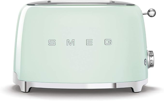 Smeg TSF01PGUK Retro 2 Slice Toaster 6 Browning Levels Extra-Wide Bread Slots Defrost and Reheat Functions Removable Crumb Tray 950 W Pastel Green