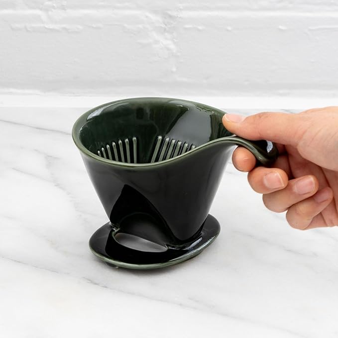 Zero Japan - Bee House Pour Over Coffee Dripper - Lead-Free &amp Cadmium-Free Ceramic Coffee Maker with Elegant Peek Hole Drip Cone Brewer Coffee Gift Brewing Accessories - Antique Green Standard