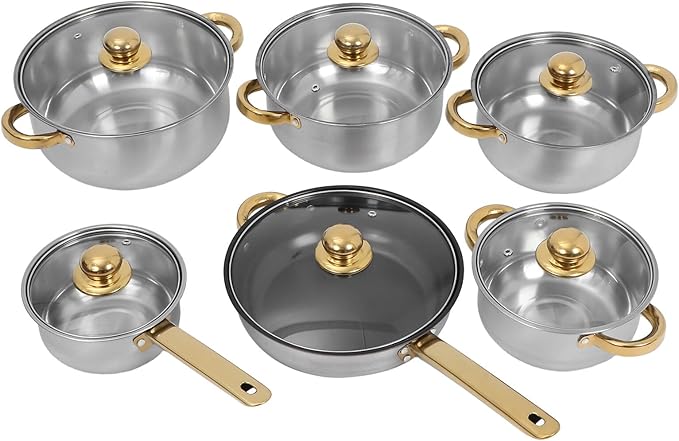 NUOBESTY Stainless Steel Cookware Set with Non-stick Frying Pan and Saucepan for Induction Cooktop Versatile Kitchen Pots and Pans for Boiling Frying and Simmering Stylish Modern Design for