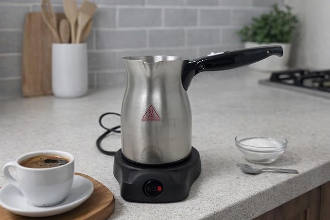 Golden Star Adjustable Electric Coffee Maker – 6 Cup Stainless Steel Jazve with Folding Handle &amp Cordless Heating Base – Armenian &amp Middle Eastern Coffee Pot 110–120V