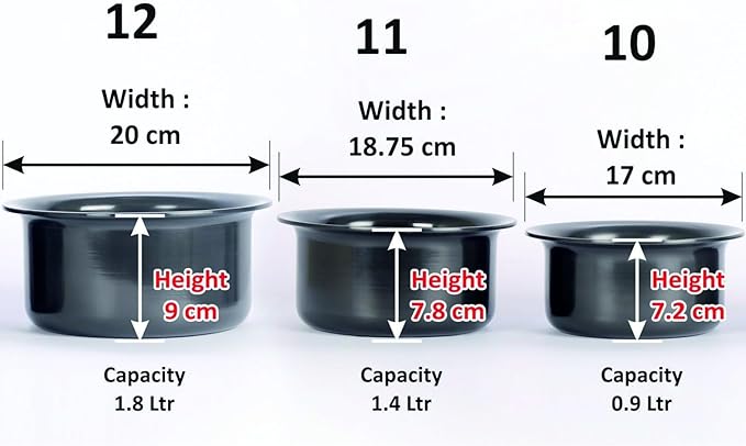 Sumeet Aluminium Tope 0.9 Liter 1.4 Liter 1.8Liter 3 Piece (Black)