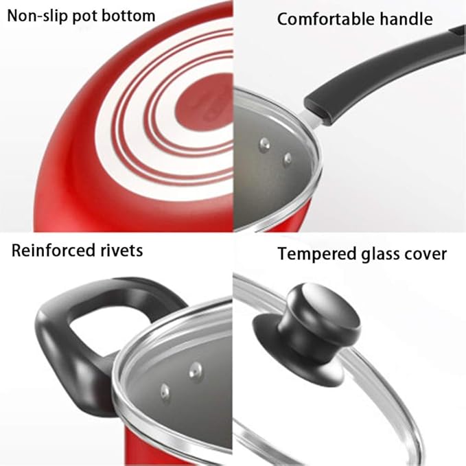 Cookware Set 3-Piece Pot &amp Pan Sets Safe SaucepanWokStock Potwith Glass LidComfortable Handle Suitable Cooker Easy to Clean Cookware