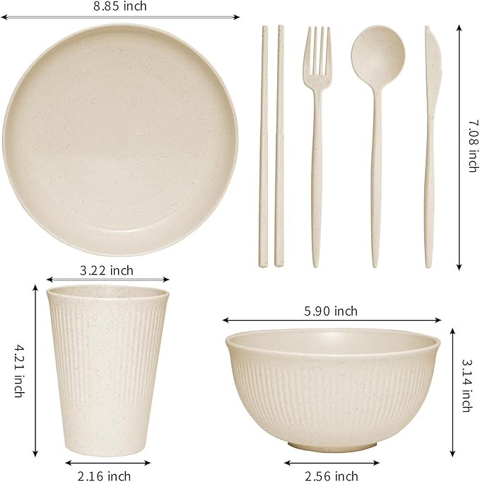Wheat Straw Dinnerware Sets -DAPIPIK 42 Piece Unbreakable Dinnerware Sets for 6 Kitchen Plates and Bowls Set Lightweight Camping Plates Cups and Bowls Set.Dishwasher Microwave Safe Dinnerware