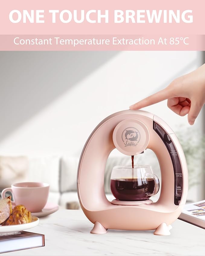 2-in-1 Coffee Maker Fast Brew in 1.5mins Single Serve Coffee Machine Compatible with K-Cup Pods &amp Ground Coffee 1400W with 20s Preheat Compact for HomeSmall PlaceOffice &amp RV 8ozPink