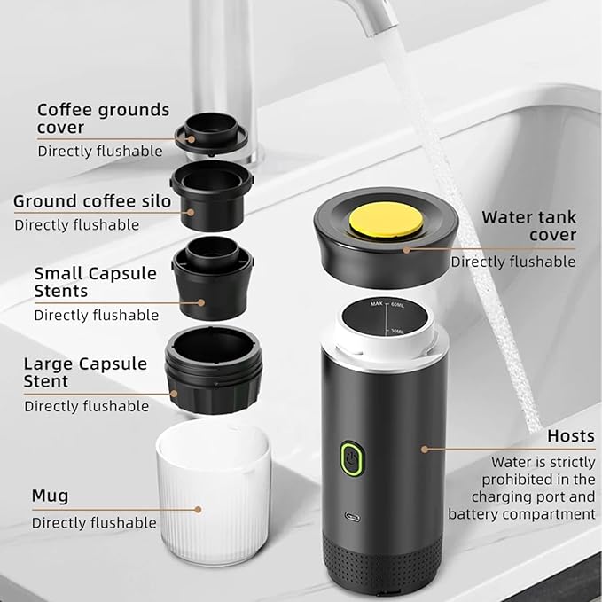 Portable Electric Espresso Coffee MakerSelf-Heating Car Espresso Maker3-in-1 Espresso Makerfor Camping RV Travel Office (white)