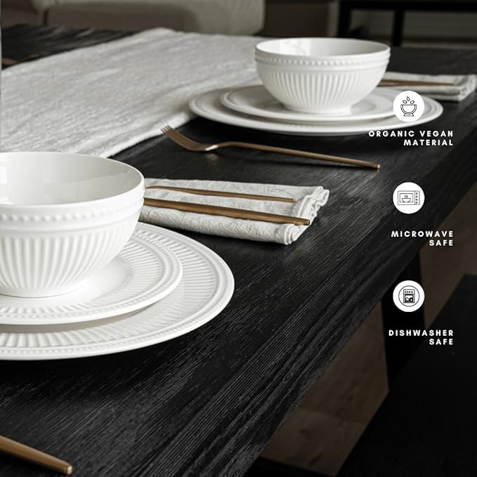 New Bone China 12 Piece Dinnerware Set Santorini Collection (Bloom) White Daily Use China Embossed Tableware Service for 4