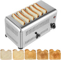 ZHISHUAI- 6 Slice Toaster Stainless Steel Commercial Toaster Bread Baking Machine Slot Width1.1inch for Baking Various Toast Types (1680W 110V US Plug)