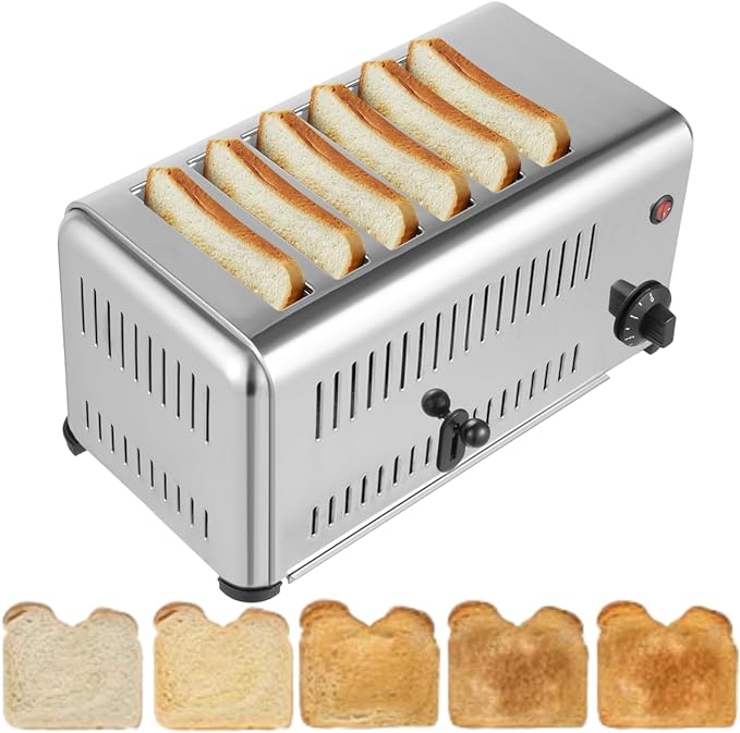 ZHISHUAI- 6 Slice Toaster Stainless Steel Commercial Toaster Bread Baking Machine Slot Width1.1inch for Baking Various Toast Types (1680W 110V US Plug)