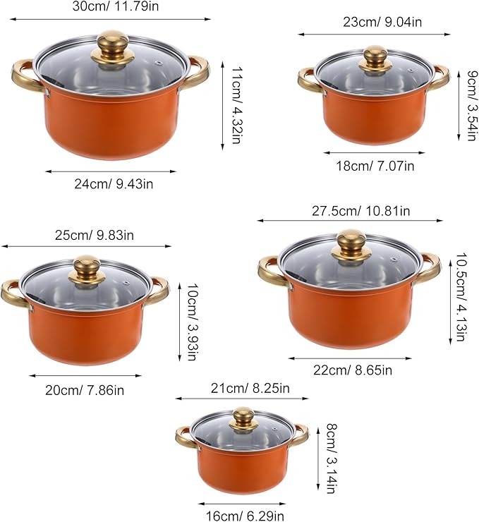 5 Sets Kitchen Cookware Sets: Stainless Steel Pots And Pans Cooking Pot With Saucepan Stockpot With Glass Lids For Most Stovetops