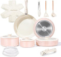 Chef Power Ceramic Nonstick Pots and Pans Set 19 Piece with Detachable Handle Induction Dishwasher Oven Safe Cookware Set RV Kitchen Set Removable Handle (Light Pink)