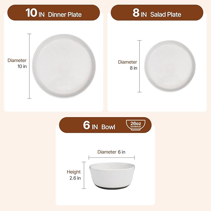 Ceramic Dinnerware Sets12 Pieces Plates and Bowls SetsPorcelain Kitchen Dinner Set for 4Scratch Resistant Stoneware Dish SetRustic Terracotta UndersideDishwasher&ampMicrowave Safeoff white