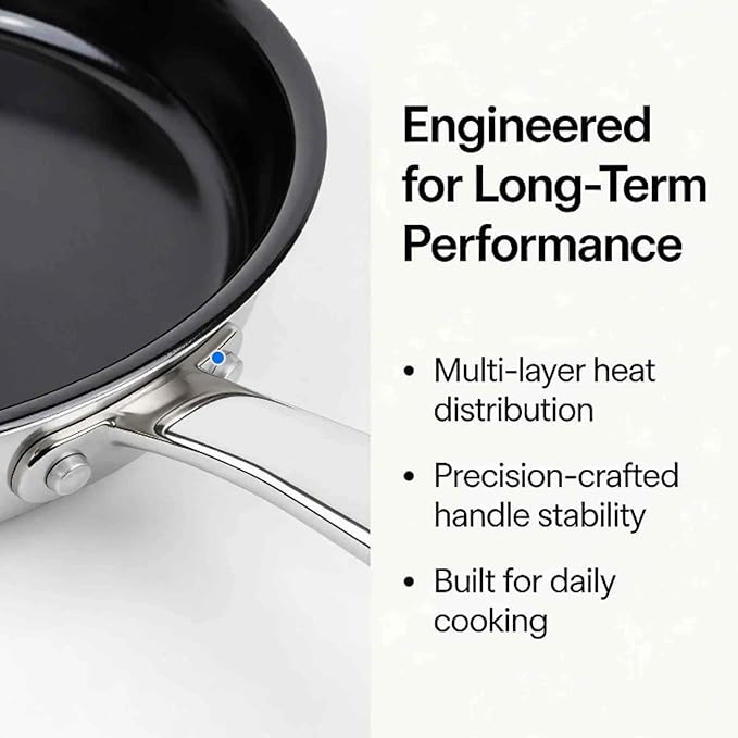Alva Maestro 9.5 Inch Ceramic Nonstick Frying Pan 5-Ply Stainless Steel Skillet PFAS-Free Induction Compatible Oven Safe to 400°F Everyday Fry Pan for Eggs Sautéing &amp Quick Meals