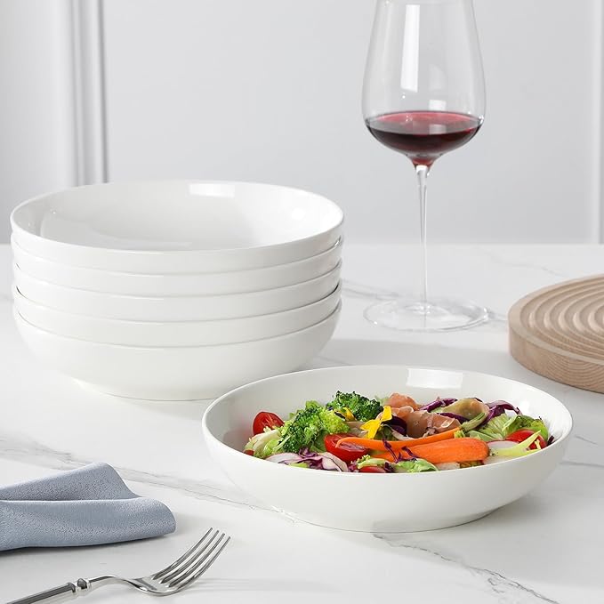 MALACASA 24 Pieces Porcelain Dinnerware Set Bundles 42 OZ White Pasta Bowls Set of 6