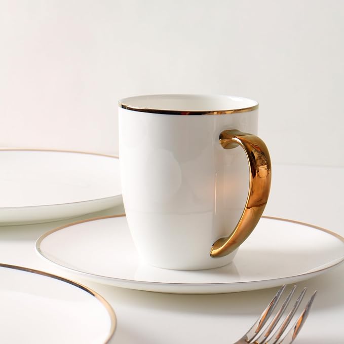 Bone China Dinnerware Set for 4 16 Pc Round Dinner Set with Mugs - Porcelain and Microwave Safe - KOKEN
