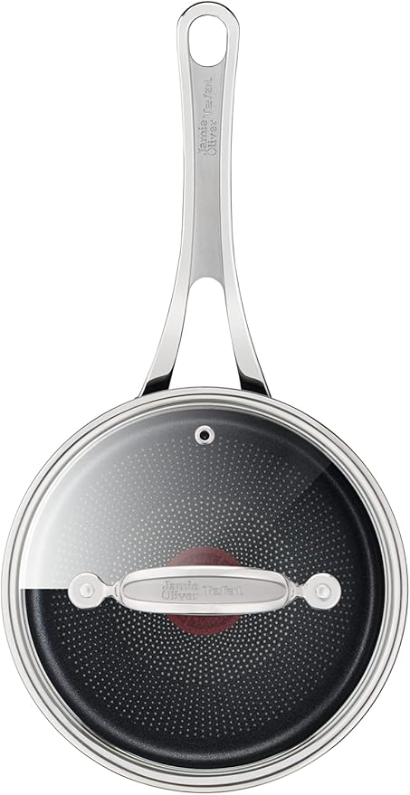 Jamie Oliver by Tefal Cook’s Classics Saucepan Set 3-Piece – Hard Anodised Aluminium Non-Stick Glass Lids Riveted Handles Oven-Safe Induction Compatible – H912S344