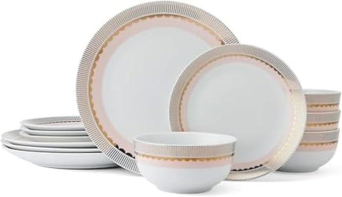 Golden Charm Metallic 12 Piece Dinnerware Set Service for 4 Blush