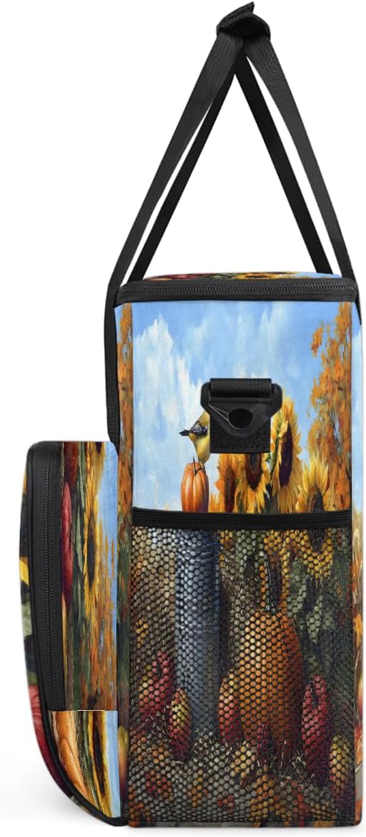 Sunflower Pumpkin Bird Apple Coffee Maker Carring Bag Travel Carrying Storage Tote Bag Compatible with Keurig K-Mini or K-Mini Plus Portable Single Serve Coffee Brewer Case with Pockets