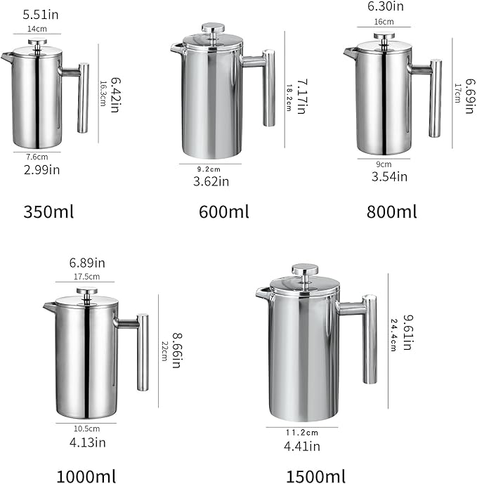 French Presses 304 Stainless Steels Double Walled Insulated Thermal Coffee Maker Handle Baristas Accessories Double Walled Insulated Coffee Pots