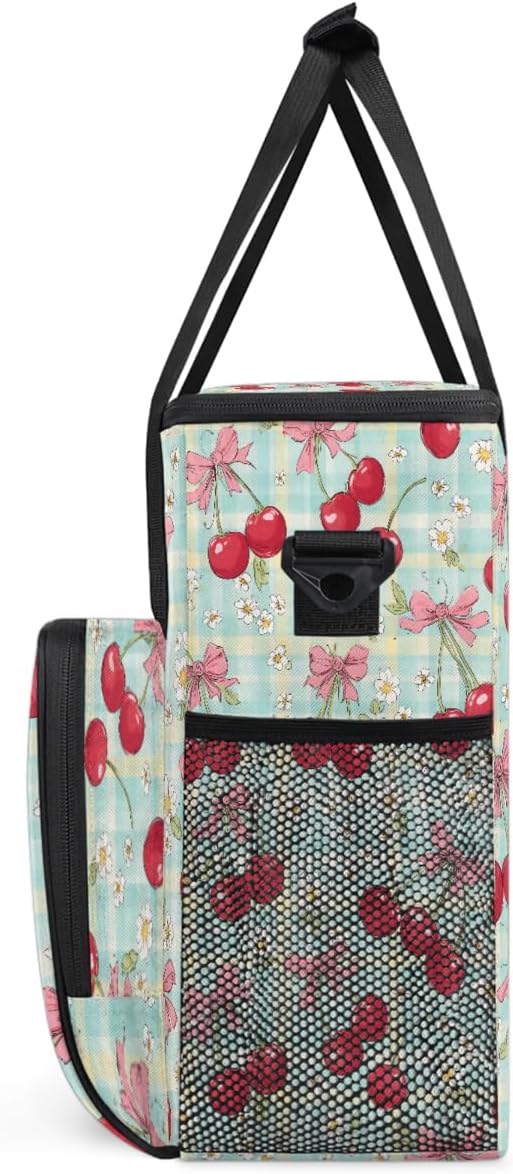 Cherries White Flowers Coffee Maker Carrying Bag Coffee Machine Travel Storage Bag Compatible with K-Mini or K-Mini Plus Portable Single Serve Coffees Brewer Case with Pockets for K-Cup Pods