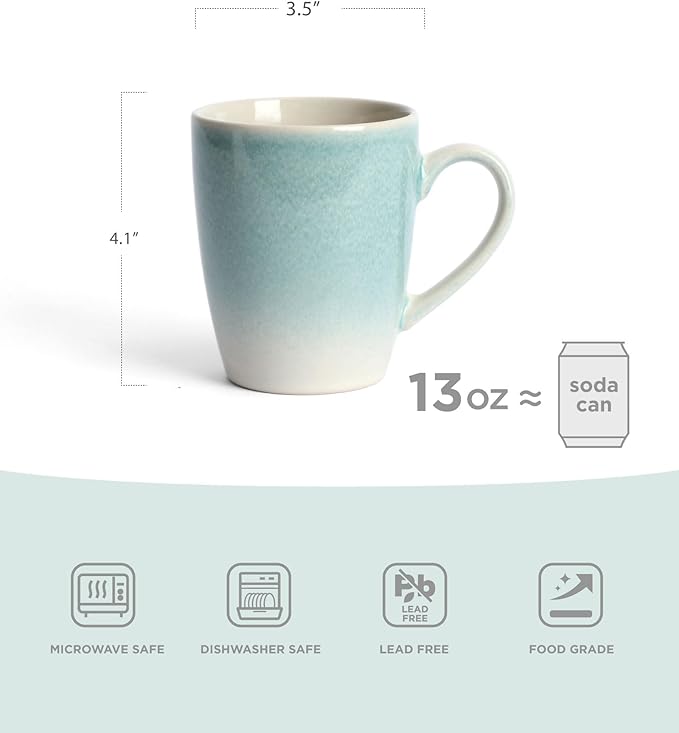 Famiware Glacier Plates and Bowls Sets 16 Pieces Stoneware Dinnerware Sets 13 oz Mug Set of 4 Aqua