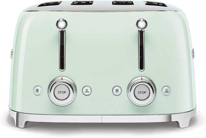 Smeg 50s Retro 4-Slot Toaster TSF03PGUS Bundle with Bamboo Tongs - Pastel Green