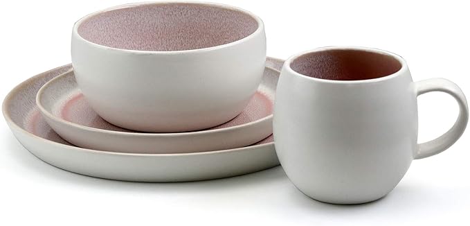 Elama Mocha Mauve 16 Piece Stoneware Dinnerware Set in Purple