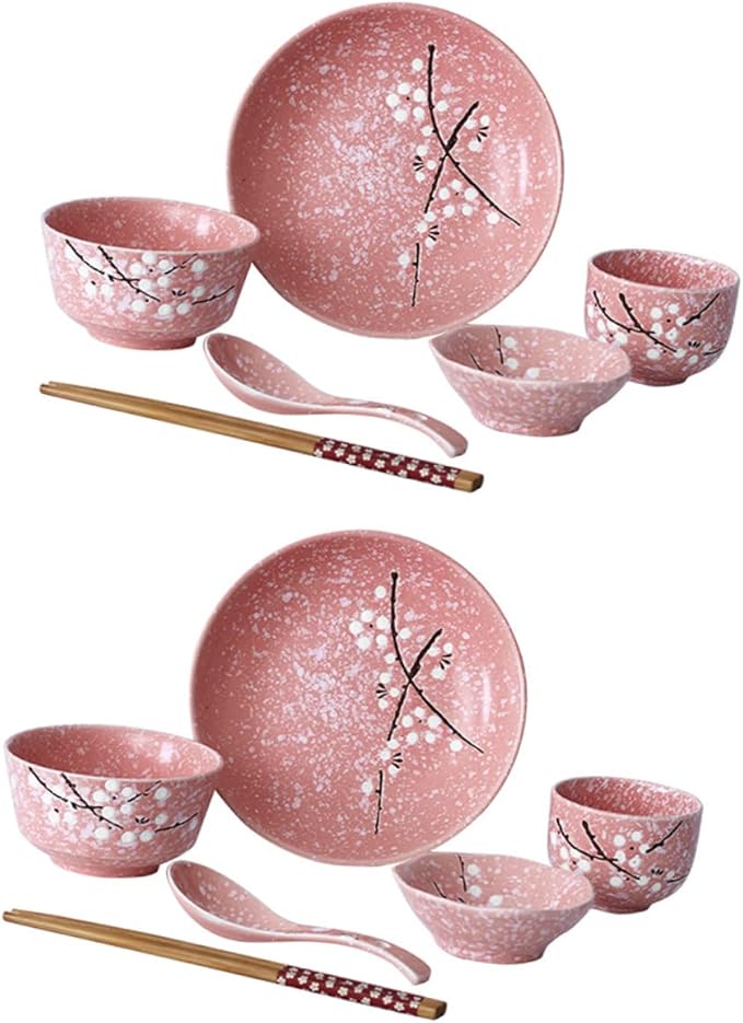 Japanese-style Tableware Set 12pc Ceramic Dinnerware Floral Kit Service Set Home Tableware