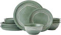 Pfaltzgraff Nature's Pallet 12 Piece Stoneware Dinnerware Set Service for 4 Modern Style High Rims for Everyday use Green