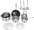 Generic Stainless Steel Versatile Cookware Set with Safe Handles for Kitchen Cooking 5 Pots + Spoon + Spatula for Home Chefs
