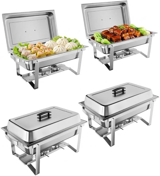 Catering Chafing Dish Set – 8QT Rectangular Stainless Steel Buffet Food Warmers – Includes Water Pan &amp Fuel Holders – Portable for Events Parties Banquets – 4-Pack Four-piece Set