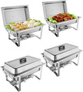 Catering Chafing Dish Set – 8QT Rectangular Stainless Steel Buffet Food Warmers – Includes Water Pan &amp Fuel Holders – Portable for Events Parties Banquets – 4-Pack Four-piece Set