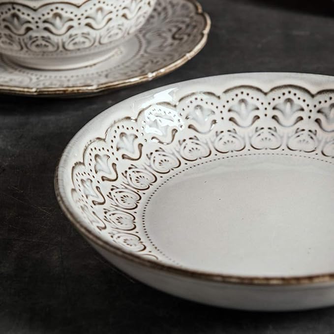 Dinner Plates Pottery Tableware 16-pcs Dinnerware Sets Ceramics Dinner Sets European Pastoral Style Complete Table Service Include Plates Bowls and Mugs Compatible