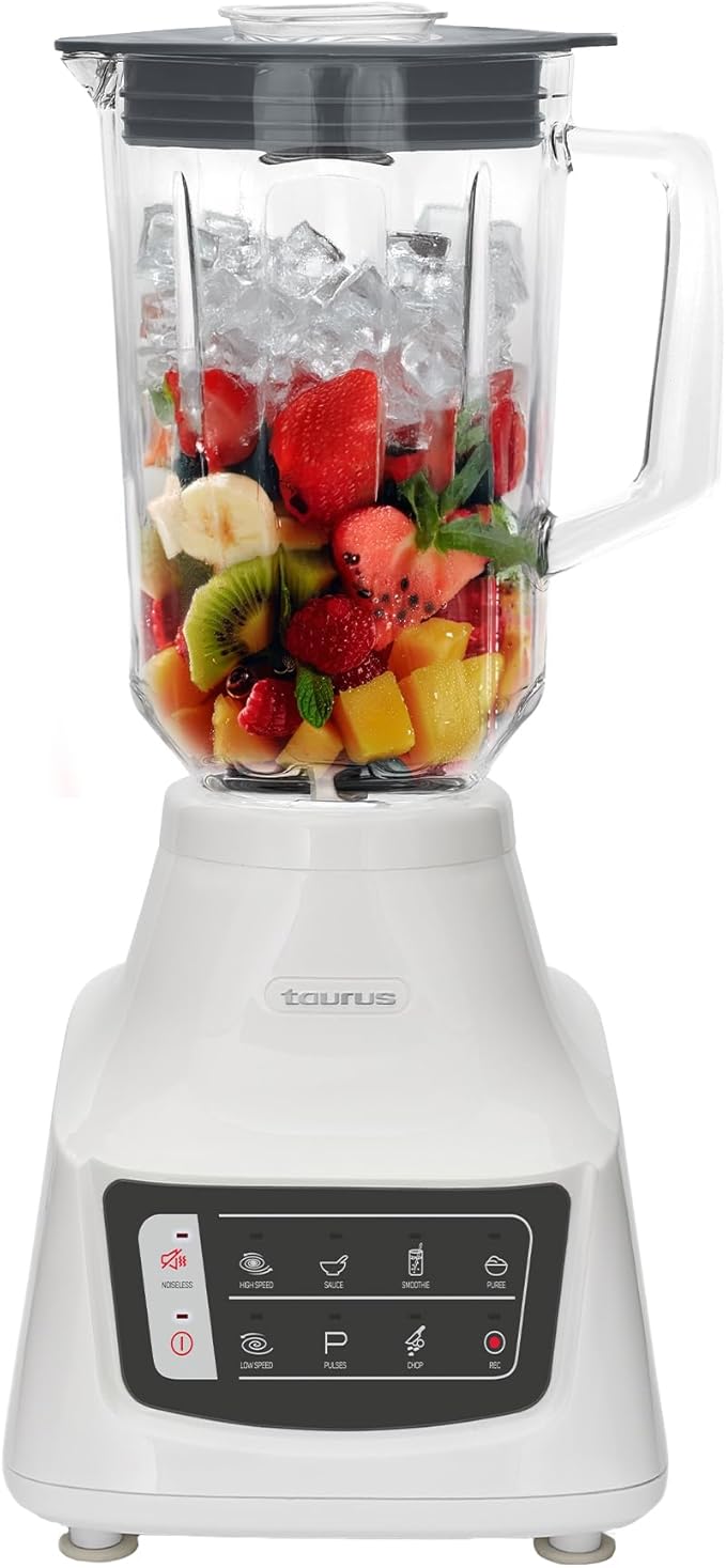 Taurus Potenza Comfort Blender 1050W 1.5L Glass Jar Up to 50% Less Noise Stainless Steel Blades 9 Speed Settings Quiet Powerful Blender for Smoothies Ice and Frozen Drinks