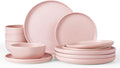 Famiware Milkyway Plates and Bowls Sets 12 Pieces Dinnerware Sets Reactive Glaze Dish Set Stoneware Dishes Set for 4 Light Pink